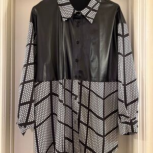 Black and White Geometric Button-Up Shirt